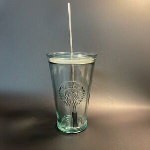 Starbucks Cold-To-Go Green Recycled Glass 16 oz Tumbler Spain RARE